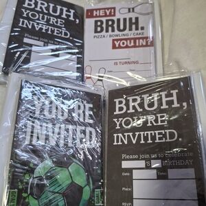 BRUH Party Invitation Cards - Black, White, Green